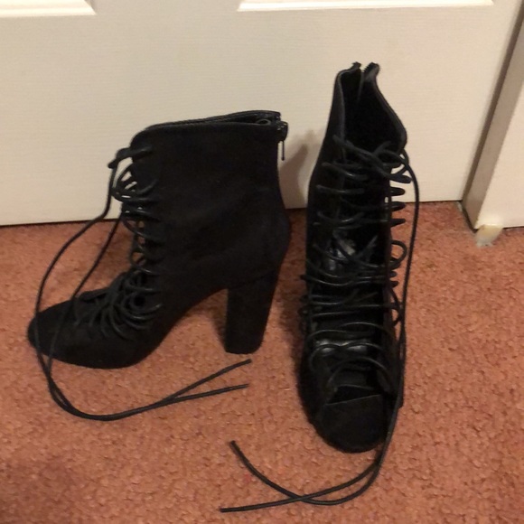 Charlotte Russe Racer Suede Tieup/Zipup Booties - Picture 2 of 6